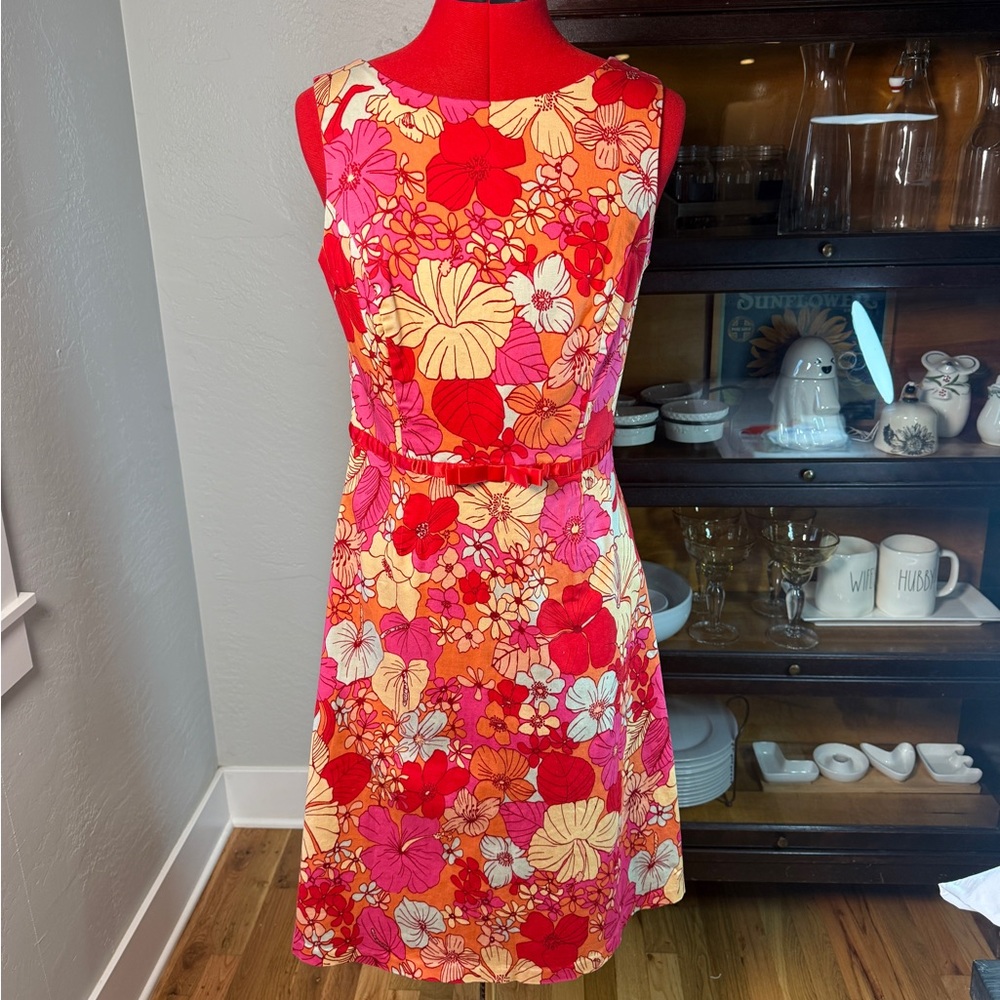 Ombre Bright Floral Sleeveless Fit & Flare Summer Dress Cotton Blend Size 12